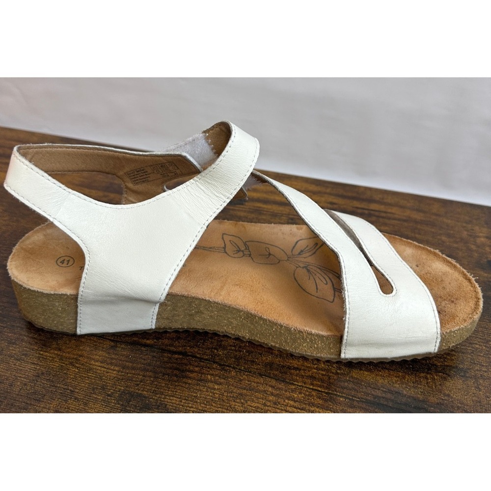 Josef Seibel Tonga 25 Women's Sandals White Leather Tan Cork Size 41 US 10 -10.5 - Picture 2 of 11